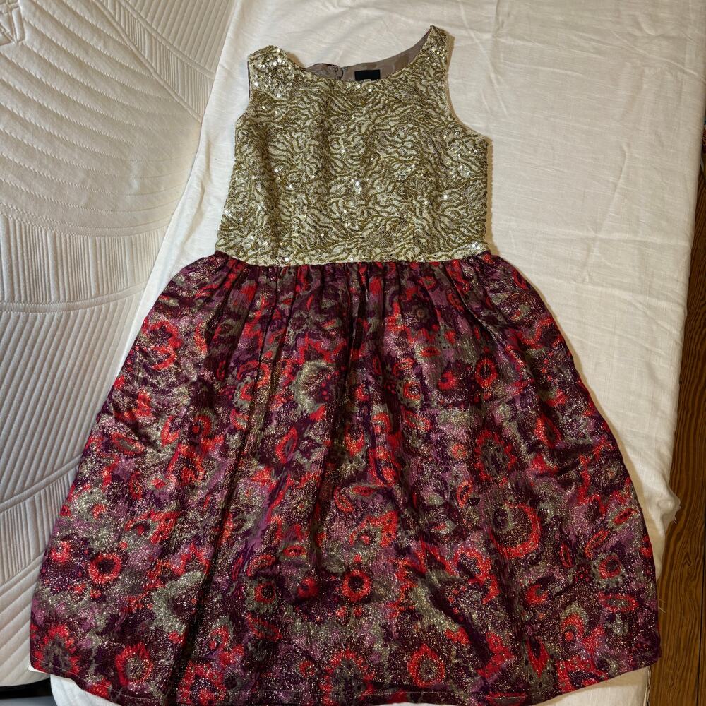 Wren Womens M Gold Sequin Lace Floral Brocade Fit Flare Party Dress